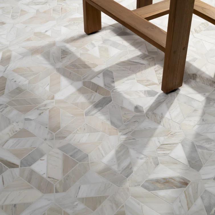 Athena Gold Geometrica 12" x 12" Honed Marble Mesh Mounted Mosaic Tile