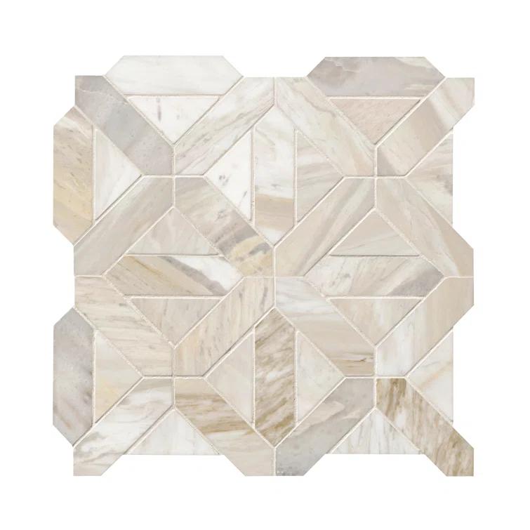 Athena Gold Geometrica 12" x 12" Honed Marble Mesh Mounted Mosaic Tile