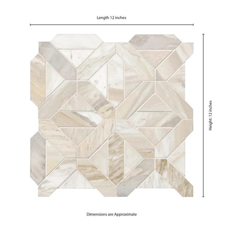 Athena Gold Geometrica 12" x 12" Honed Marble Mesh Mounted Mosaic Tile