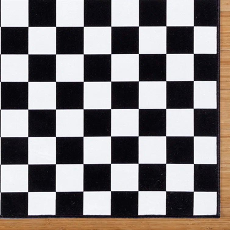 Gertmenian Crystal Print Checkered Modern Contemporary Black White Washable Flat Pile Indoor Area Rug