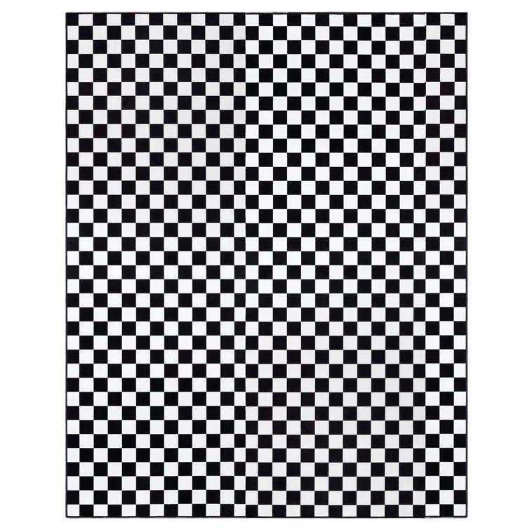Gertmenian Crystal Print Checkered Modern Contemporary Black White Washable Flat Pile Indoor Area Rug
