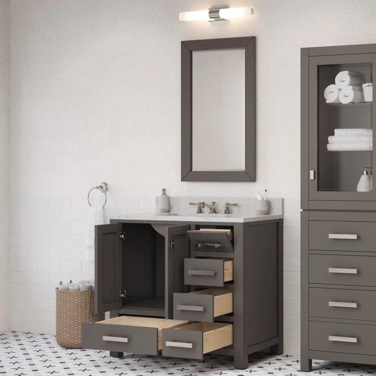 Madison 36 in. W x 21.5 in. D x 34 in. H Single Sink Bath Vanity in Cashmere Grey with Carrara White Marble Top