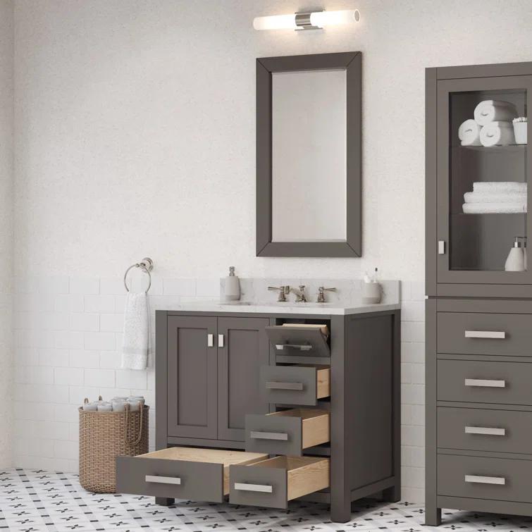 Madison 36 in. W x 21.5 in. D x 34 in. H Single Sink Bath Vanity in Cashmere Grey with Carrara White Marble Top