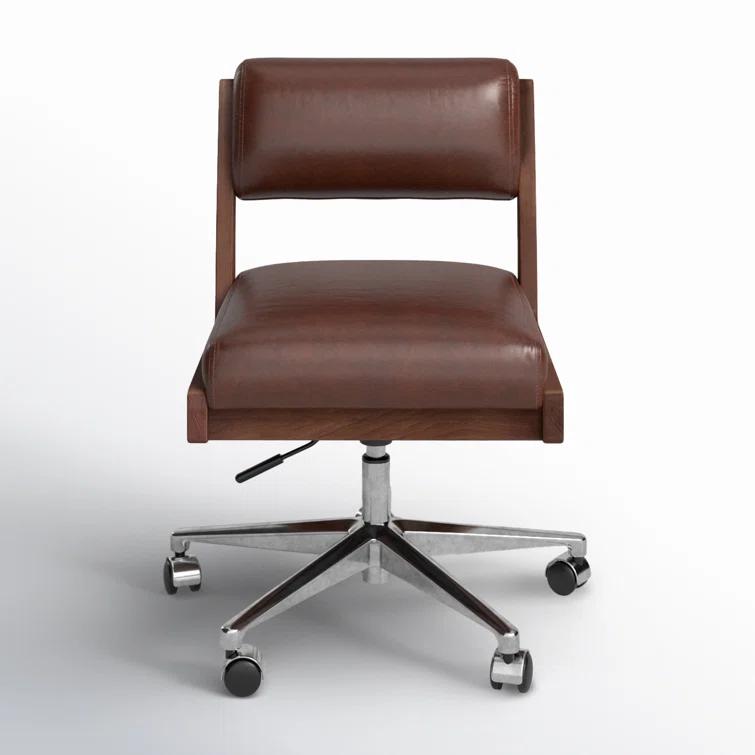 Sonoma Coco Armless Leather Desk Chair with Wooden Frame