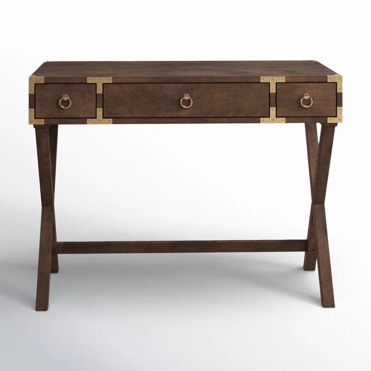 Brown Solid and MDF Wood Writing Desk with Filing Cabinet