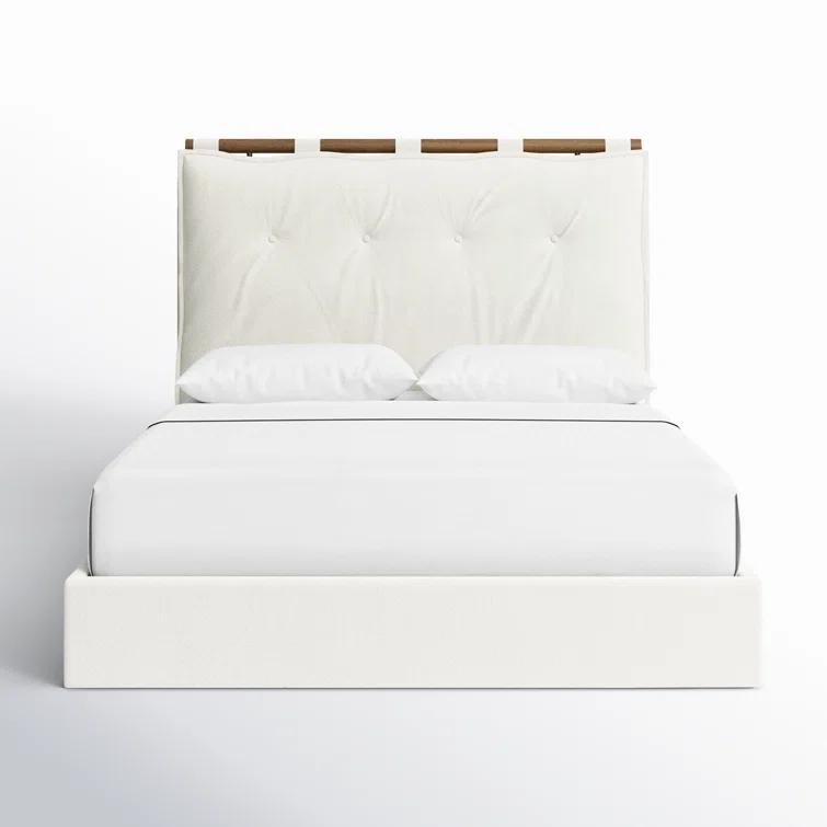 Isaiah Queen White Upholstered Pine Bed with Headboard