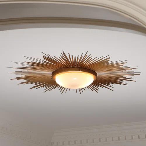 Sunburst Gold and Frosted Glass 2-Light Flush Mount