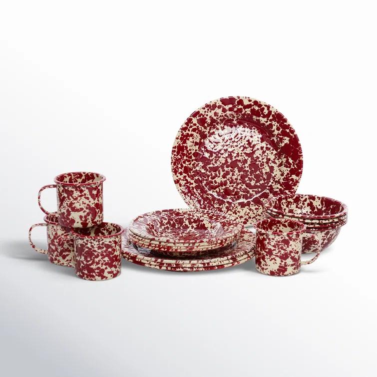 Crow Canyon Enamelware Splatter 16 Piece Dinnerware Set