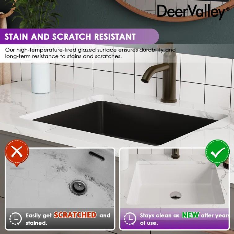 DeerValley Ursa 20" X 15.6" Rectangular Vitreous China Undermount Bathroom Sink with Overflow