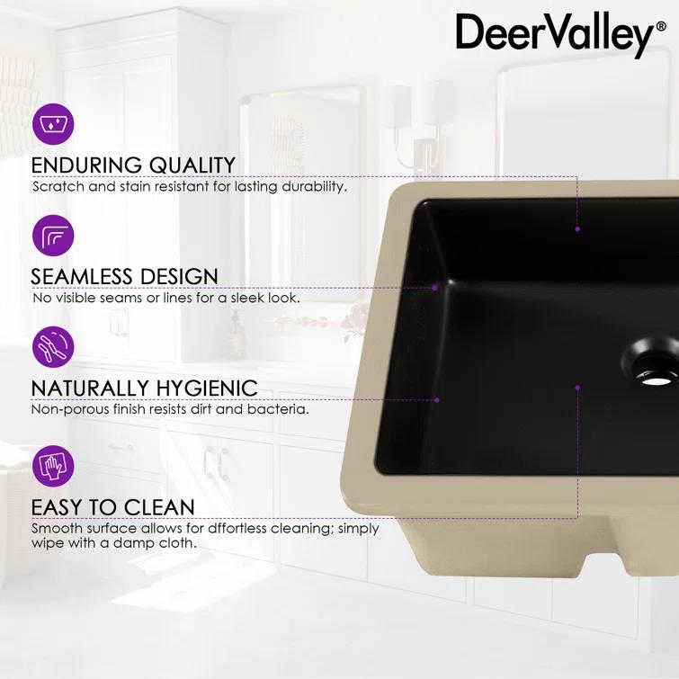 DeerValley Ursa 20" X 15.6" Rectangular Vitreous China Undermount Bathroom Sink with Overflow