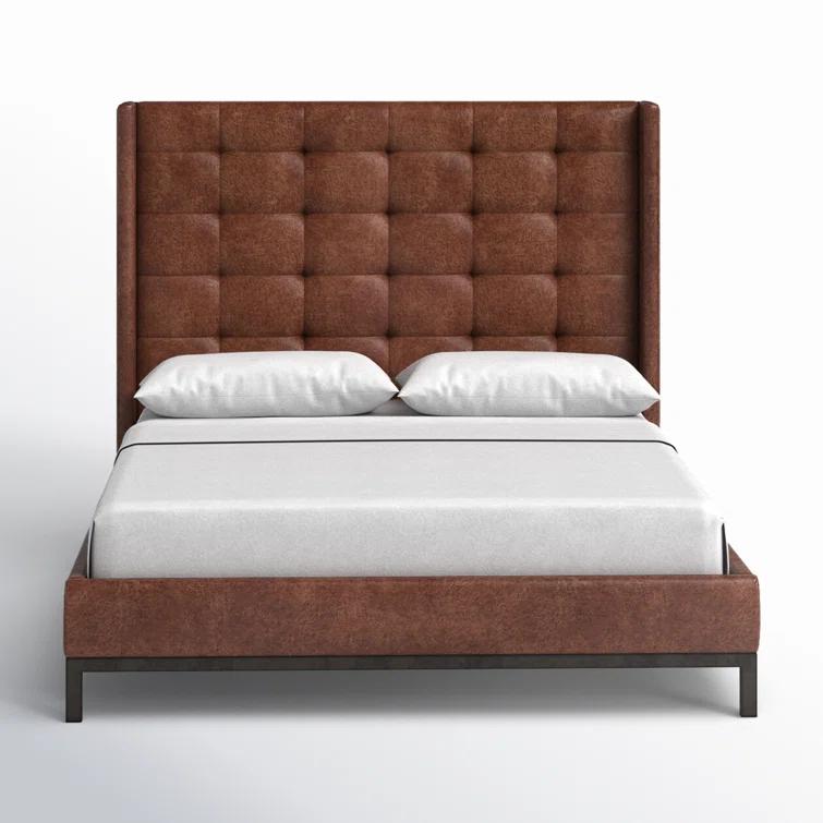 Elegant Tanner 55'' Queen Bed with Tufted Upholstered Headboard in Vintage Tobacco