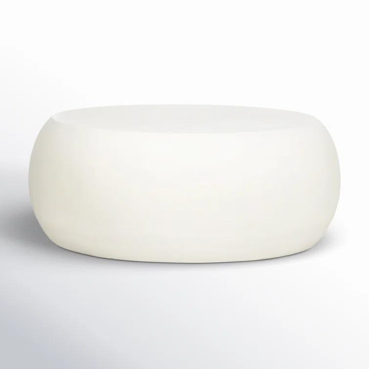 Round Ivory Concrete Outdoor Coffee Table with Storage