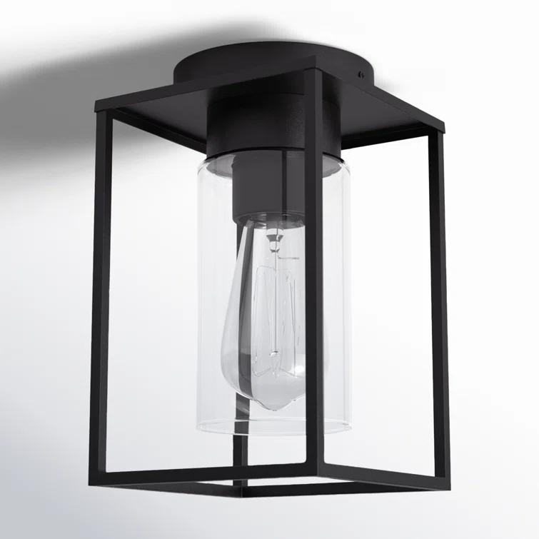 Vado Transitional Black Aluminum Outdoor Ceiling Flush Mount with Clear Glass