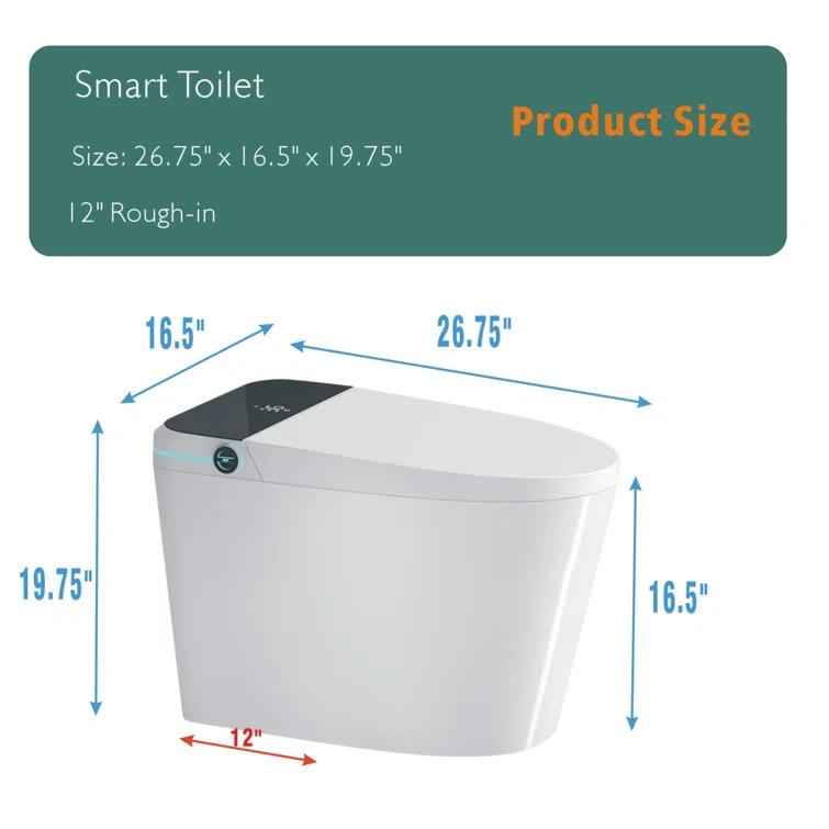 Tryimagine Modern Smart Toilet With Bidet Seat Built-In, Intelligent Toilet Auto Open/Close Seat, Foot Sensor, LED Display,Night Light, Warm Water & Dryer CCNPPcc-W2826P207793