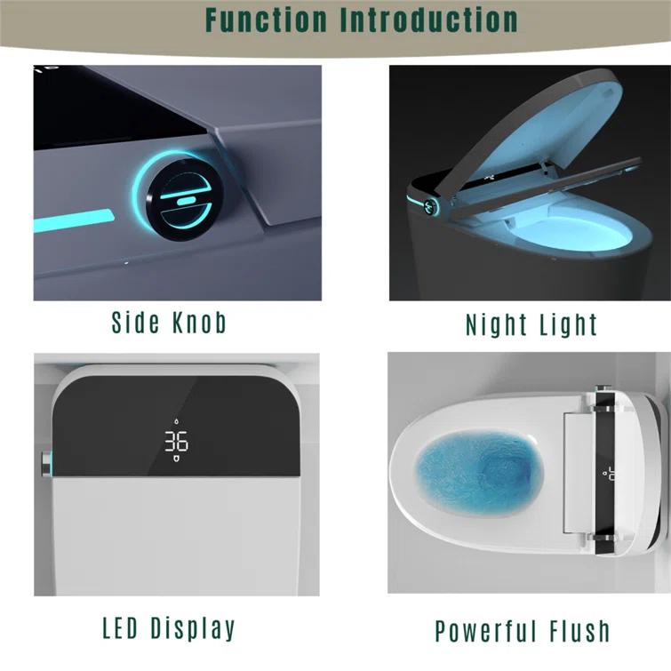 Tryimagine Modern Smart Toilet With Bidet Seat Built-In, Intelligent Toilet Auto Open/Close Seat, Foot Sensor, LED Display,Night Light, Warm Water & Dryer CCNPPcc-W2826P207793