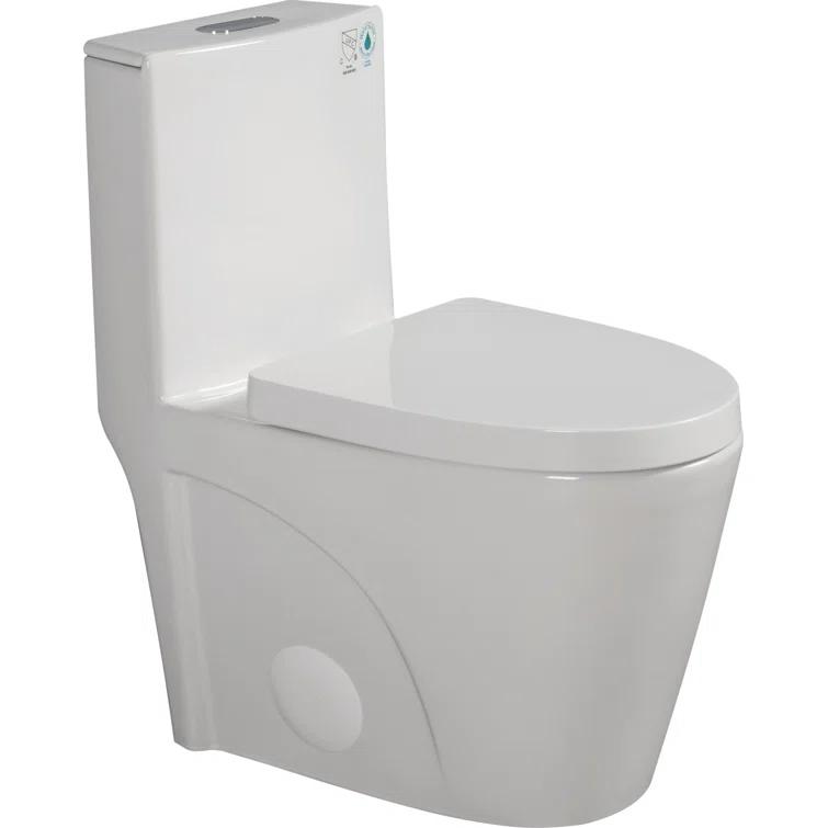 One-Piece Toilet, 1.1/1.60 GPF Water-Efficient Dual-Flush Elongated Comfort Height Floor Mounted, Standard-Size Toilet With Soft Closing Seat Included
