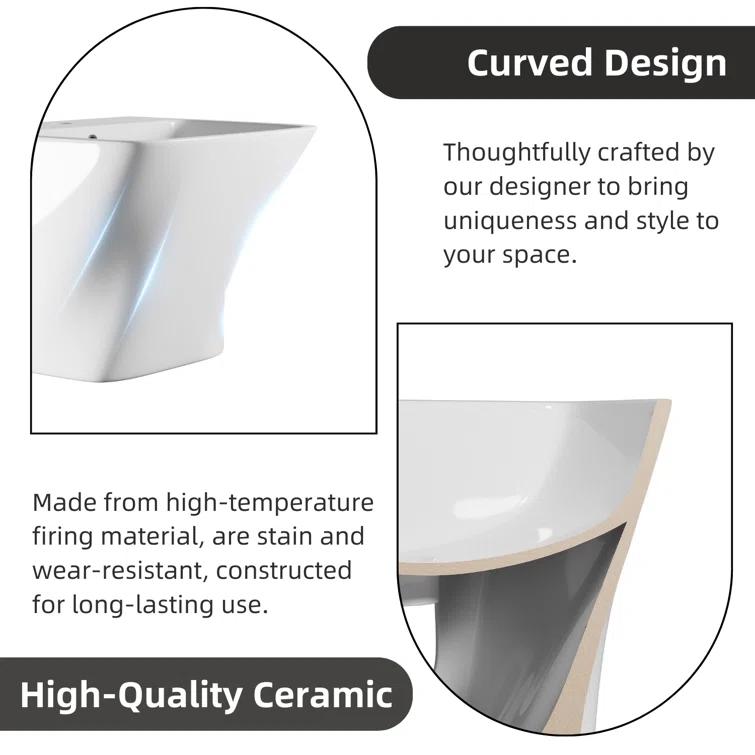 Los Flexi Wall Mount Sink with Overflow, Modern Floating Bathroom Vessel Sink, Single Faucet Hole, Pop-up Drain Included