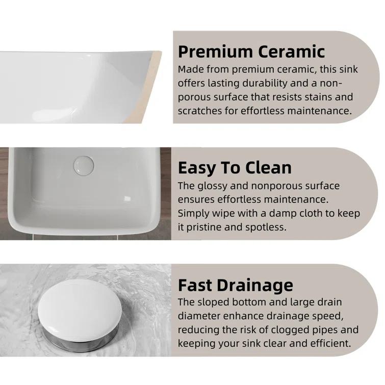 Los Flexi Wall Mount Sink with Overflow, Modern Floating Bathroom Vessel Sink, Single Faucet Hole, Pop-up Drain Included