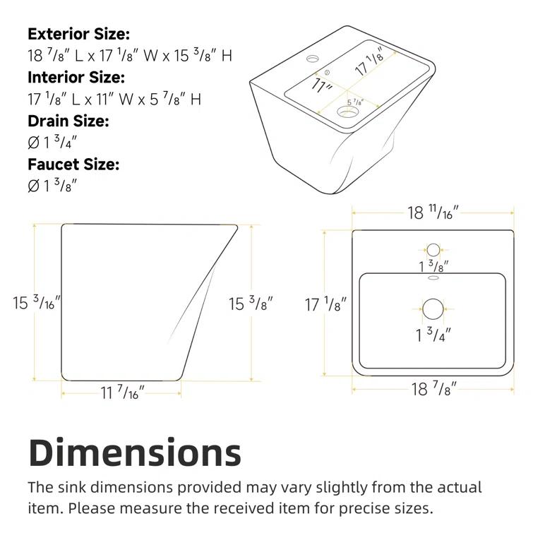Los Flexi Wall Mount Sink with Overflow, Modern Floating Bathroom Vessel Sink, Single Faucet Hole, Pop-up Drain Included