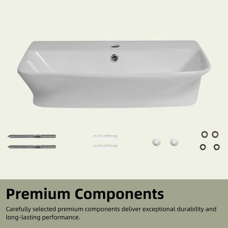 Los Flexi Wall Mount Sink with Overflow, Modern Floating Bathroom Vessel Sink, Single Faucet Hole, Pop-up Drain Included