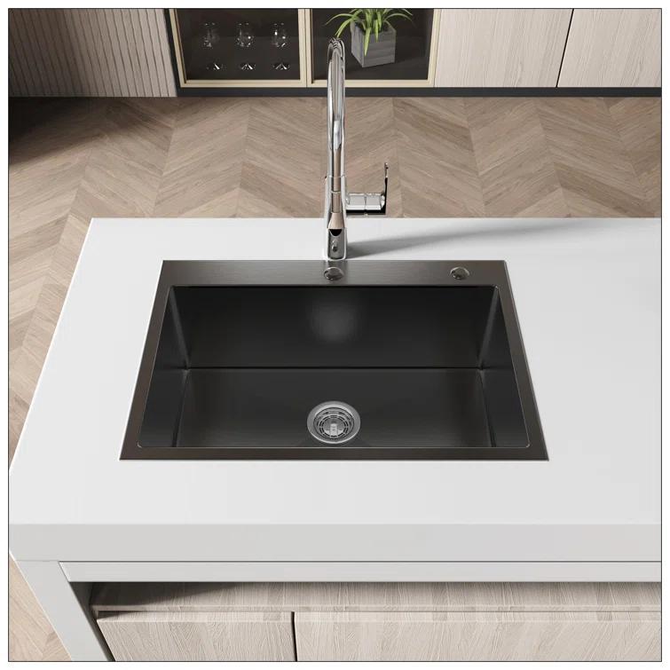 27"X19" Undermount Kitchen SinkStainless Steel Under Counter Deep Single Bowl Undermount Sink Basin (Sink Only)