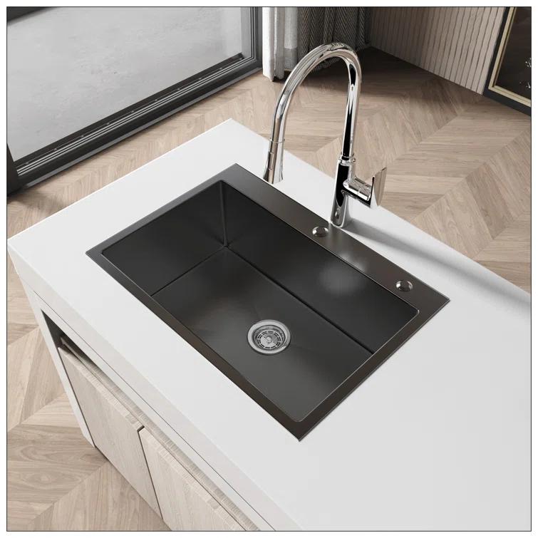 27"X19" Undermount Kitchen SinkStainless Steel Under Counter Deep Single Bowl Undermount Sink Basin (Sink Only)
