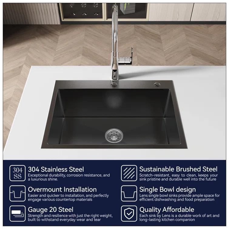 27"X19" Undermount Kitchen SinkStainless Steel Under Counter Deep Single Bowl Undermount Sink Basin (Sink Only)