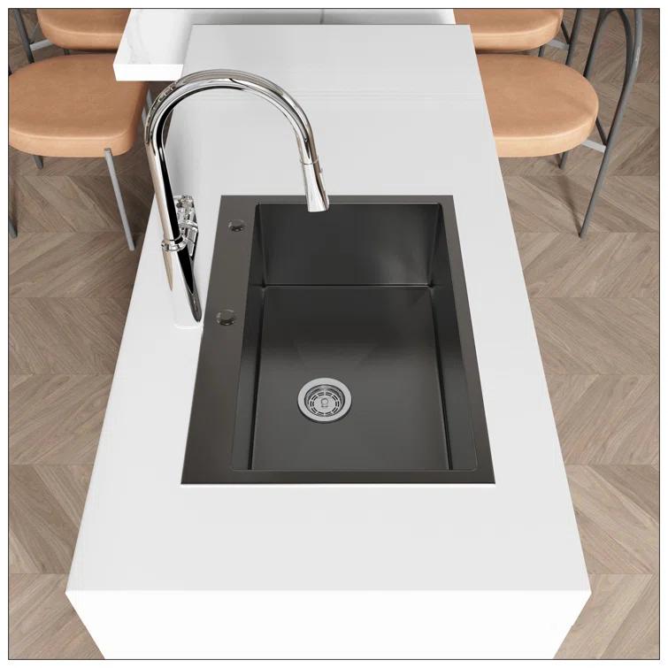 27"X19" Undermount Kitchen SinkStainless Steel Under Counter Deep Single Bowl Undermount Sink Basin (Sink Only)
