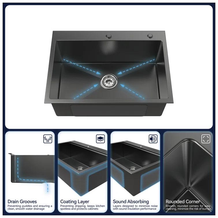27"X19" Undermount Kitchen SinkStainless Steel Under Counter Deep Single Bowl Undermount Sink Basin (Sink Only)