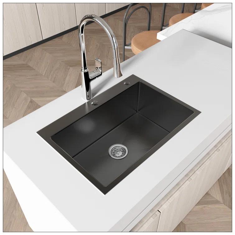 27"X19" Undermount Kitchen SinkStainless Steel Under Counter Deep Single Bowl Undermount Sink Basin (Sink Only)