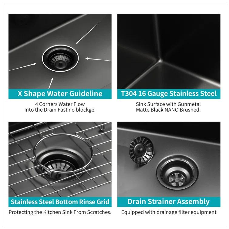 Gunmetal Black Double Bowl (50/50) Farmhouse Sink- 33"X21"X10"Stainless Steel Apron Front Kitchen Sink 16 Gauge With Two 10" Deep Basin