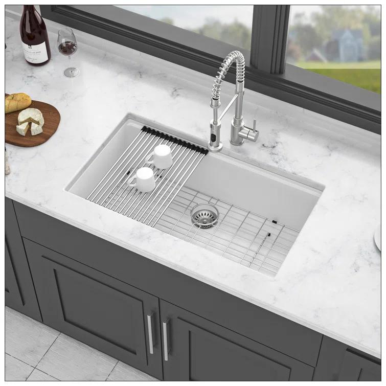 Quartz Kitchen Sink - 33X19" Granite Composite Workstation Undermount Kitchen Sink