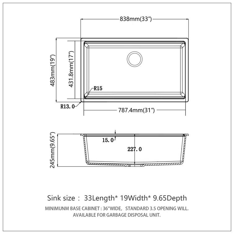 Quartz Kitchen Sink - 33X19" Granite Composite Workstation Undermount Kitchen Sink