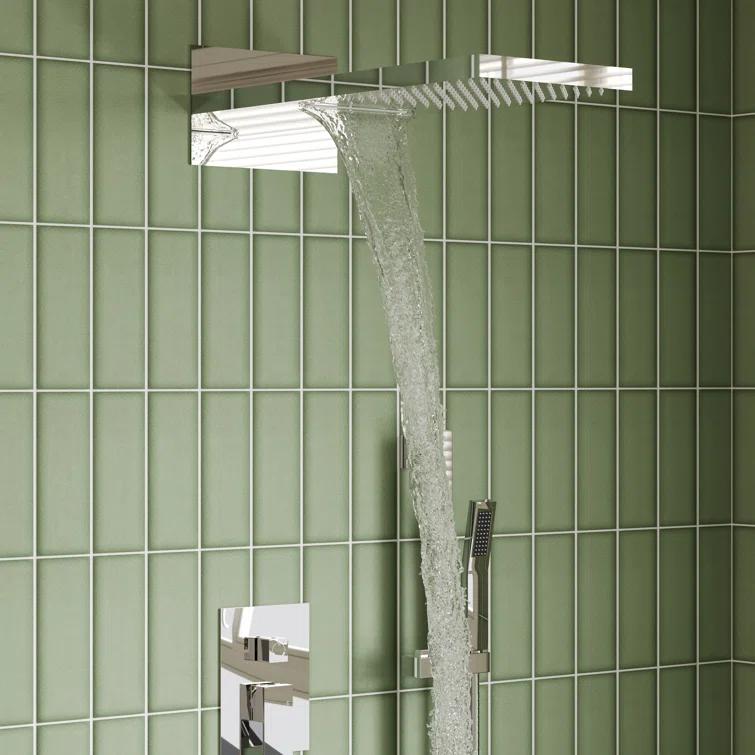 Dual-Function Wall Mounted Waterfall & Rainfall Shower Faucet Set With Rough-In Valve
