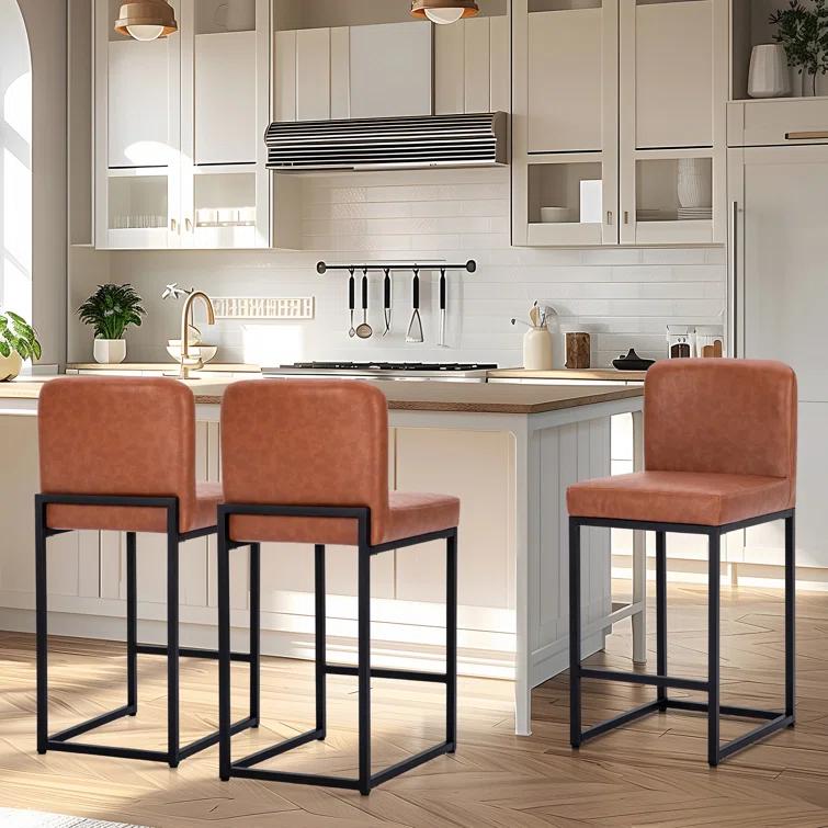 Wade Logan® Catharinus Extra Tall Bar Stool Set - Black Metal Base & Waterproof Faux Leather (Set of 3)