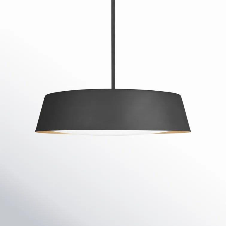 Midnight Black Drum Pendant with Silk-Screen Glass & Gold Leaf Interior