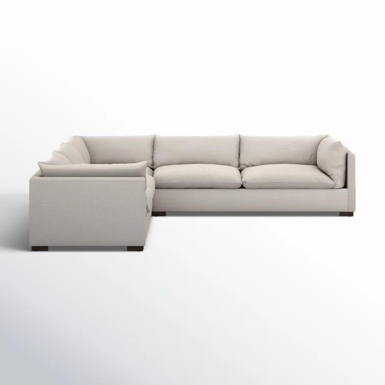 Bennett Moon 122" Three Piece Fabric Sectional with Wood Base