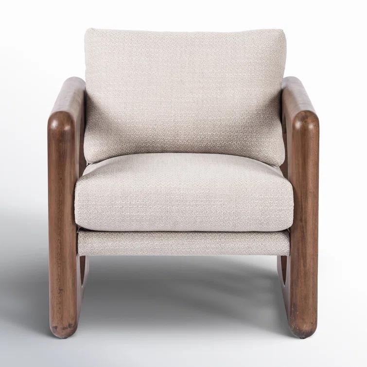 Modern White Leather and Wood Armchair