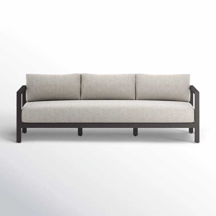 Contemporary Bronze-Finished Teak 87'' Three-Seater Sofa in Stone Grey
