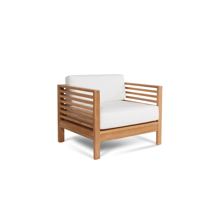 Summer Natural Teak Patio Sofa Set with White Sunbrella Cushions
