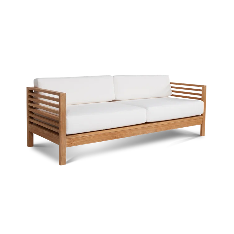 Summer Natural Teak Patio Sofa Set with White Sunbrella Cushions