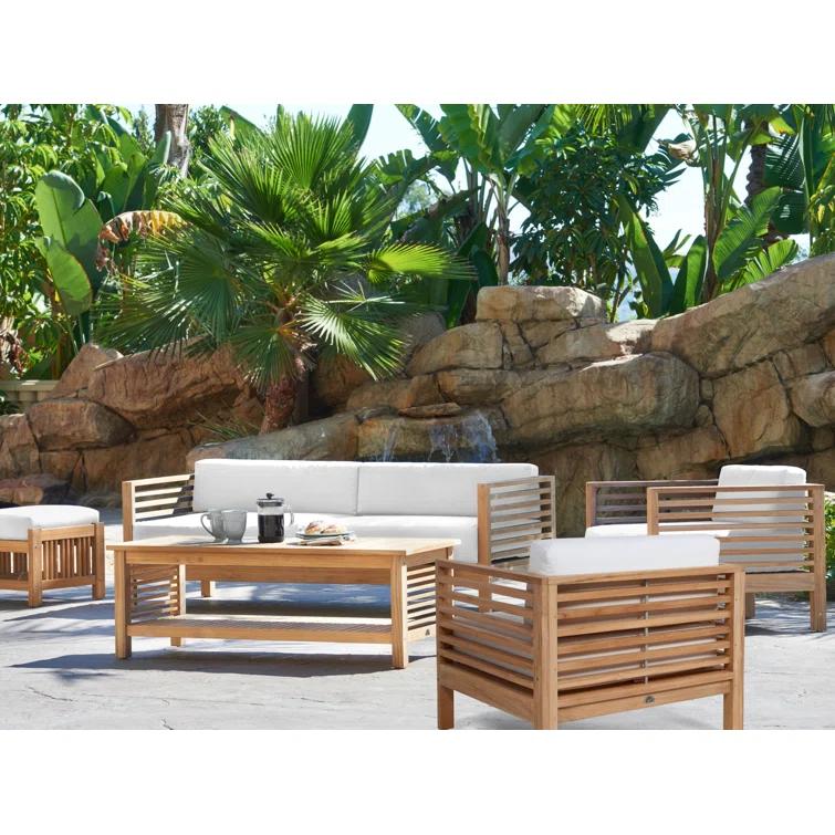 Summer Natural Teak Patio Sofa Set with White Sunbrella Cushions