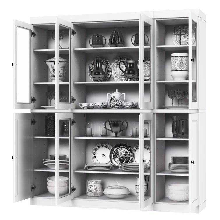 Pulcova 100% Solid Wood 65" Pantry Cabinet with Solid, Clear Glass Doors, 2-Drawers and Adjustable Shelves