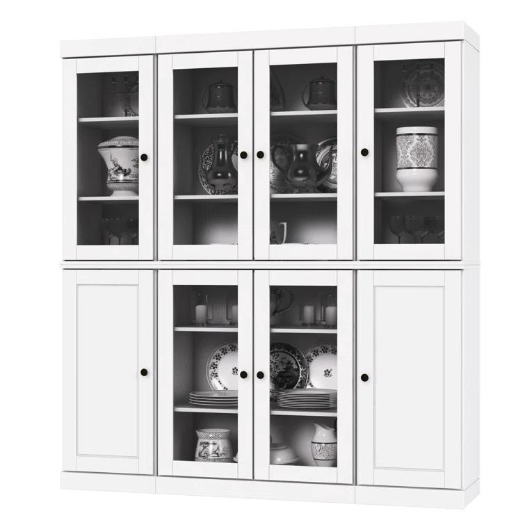 Pulcova 100% Solid Wood 65" Pantry Cabinet with Solid, Clear Glass Doors, 2-Drawers and Adjustable Shelves