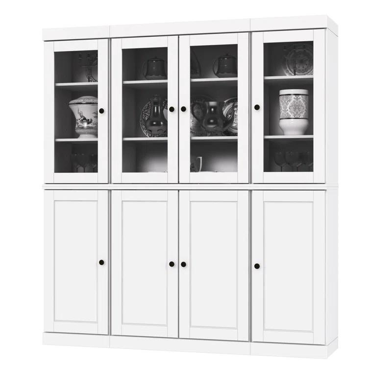 Pulcova 100% Solid Wood 65" Pantry Cabinet with Solid, Clear Glass Doors, 2-Drawers and Adjustable Shelves