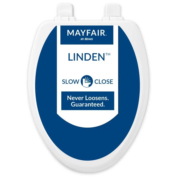 Linden Elongated Slow Close Toilet Seat, Non Slip Heavy Duty Wood, Easy Install, White
