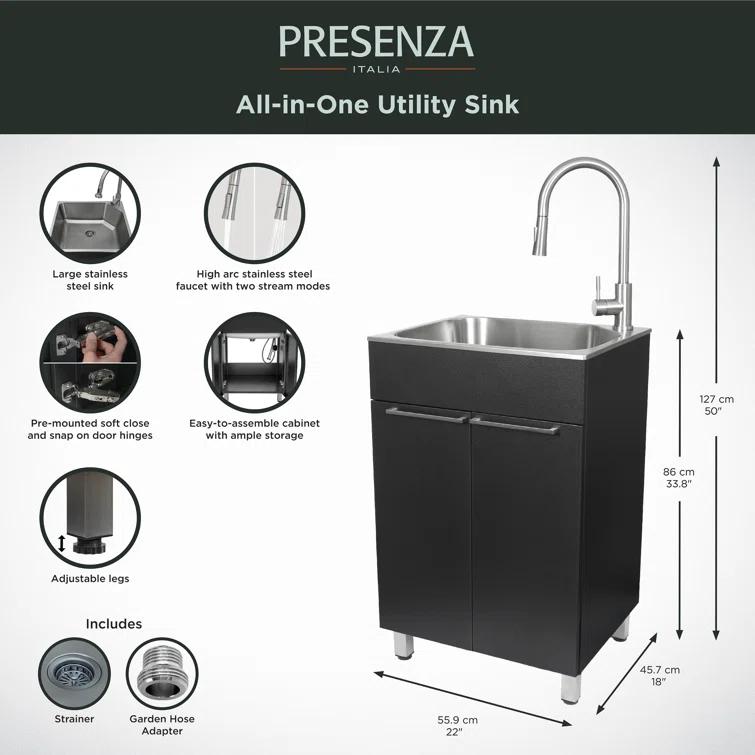 All-In-One 22" L x 18" W Free Standing Compact Laundry Sink with Faucet