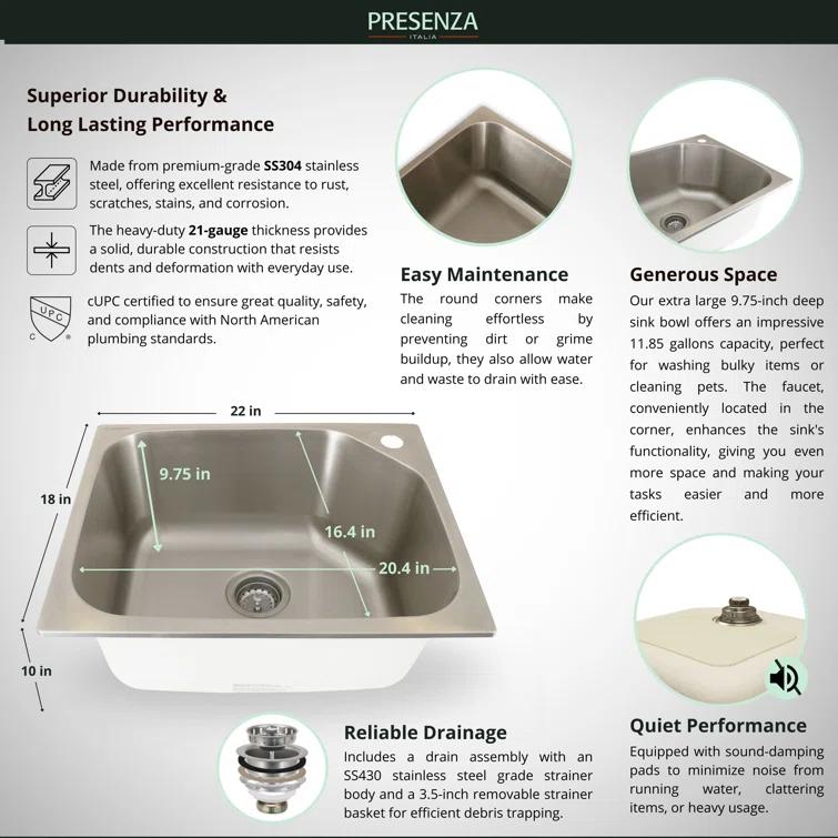 All-In-One 22" L x 18" W Free Standing Compact Laundry Sink with Faucet