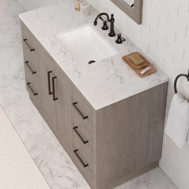 Water Creation 48" Wood Single Bathroom Vanity in Gray Oak/Bronze