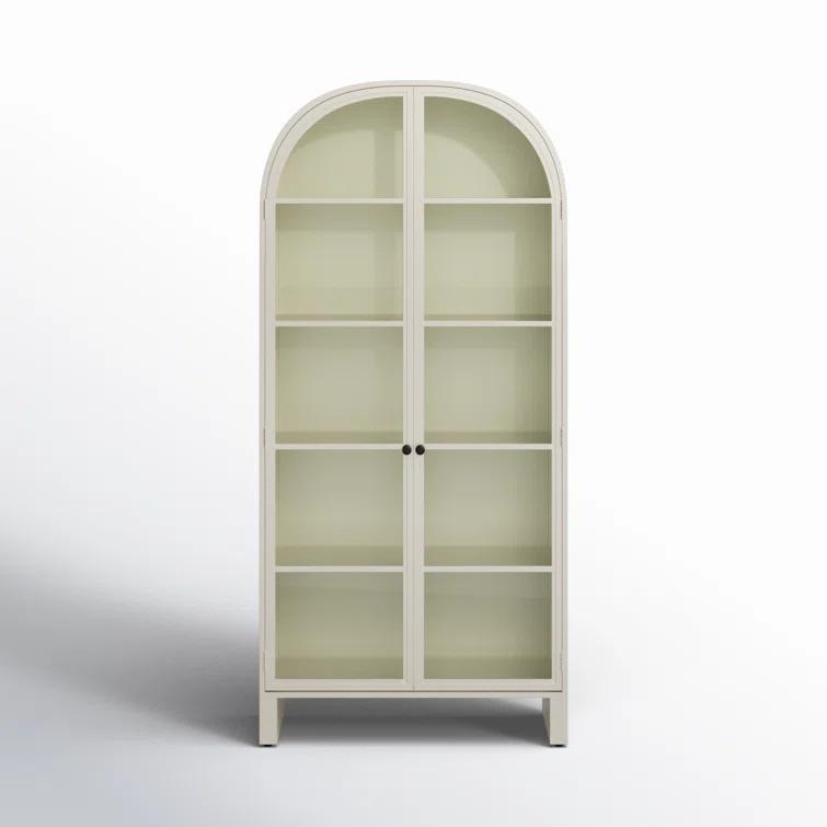 Cream Powder Coat Iron and Glass Arched Display Cabinet